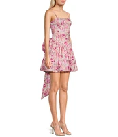 Allison & Kelly Sleeveless Taffeta Floral Print Square Neck Tie Back Dress