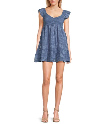 Allison & Kelly Sleeveless V-Neck Flutter Smock Babydoll Dress