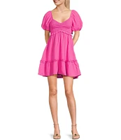 Allison & Kelly Smocked V-Neck Short Sleeve Babydoll Dress