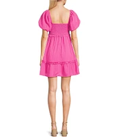 Allison & Kelly Smocked V-Neck Short Sleeve Babydoll Dress