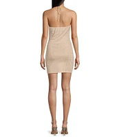 Allison & Kelly Spaghetti Strap Halter Cowl Neck Rhinestone Dress