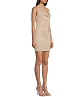 Allison & Kelly Spaghetti Strap Halter Cowl Neck Rhinestone Dress