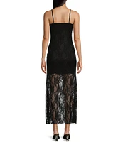 Allison & Kelly Spaghetti Strap Scoop Neck Solid Floral Lace Midi Dress