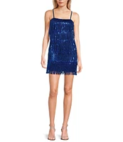 Allison & Kelly Square Neck Sleeveless Tinsel Sequin Fringe Dress