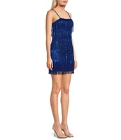 Allison & Kelly Square Neck Sleeveless Tinsel Sequin Fringe Dress