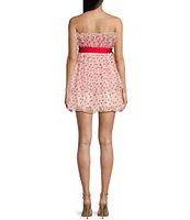 Allison & Kelly Strapless Glitter Heart Print Double Hem Mini Dress