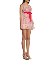 Allison & Kelly Strapless Glitter Heart Print Double Hem Mini Dress