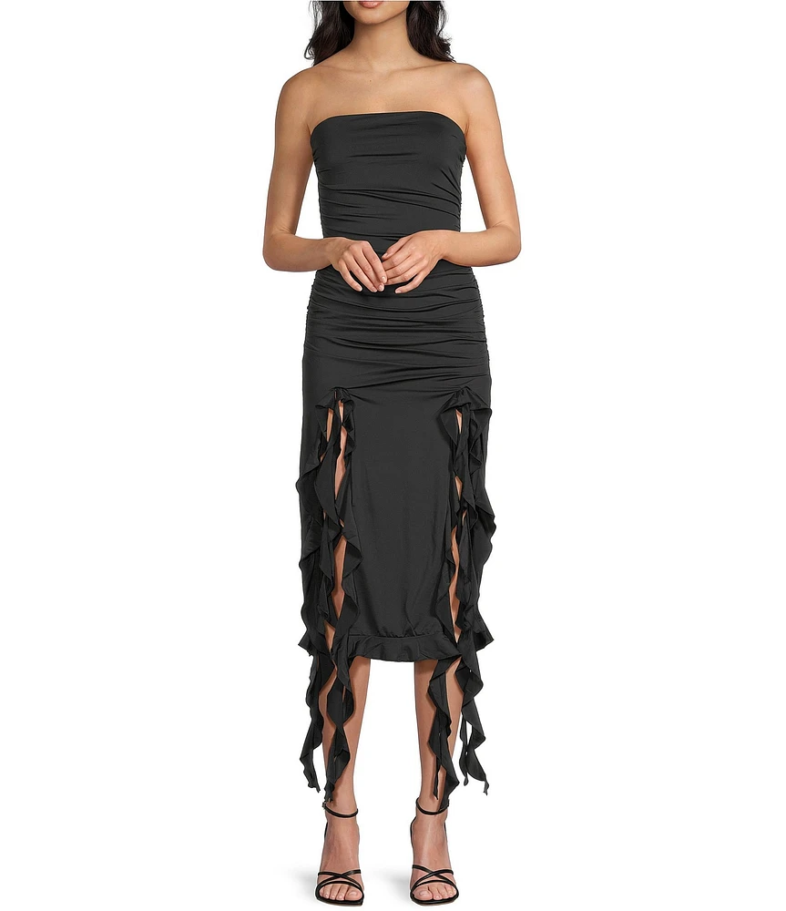 Allison & Kelly Strapless Neck Sleeveless Ruffle Side Tube Dress