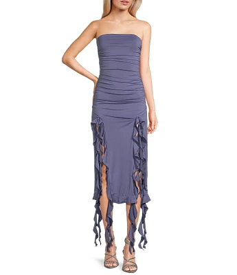 Allison & Kelly Strapless Neck Sleeveless Ruffle Side Tube Dress