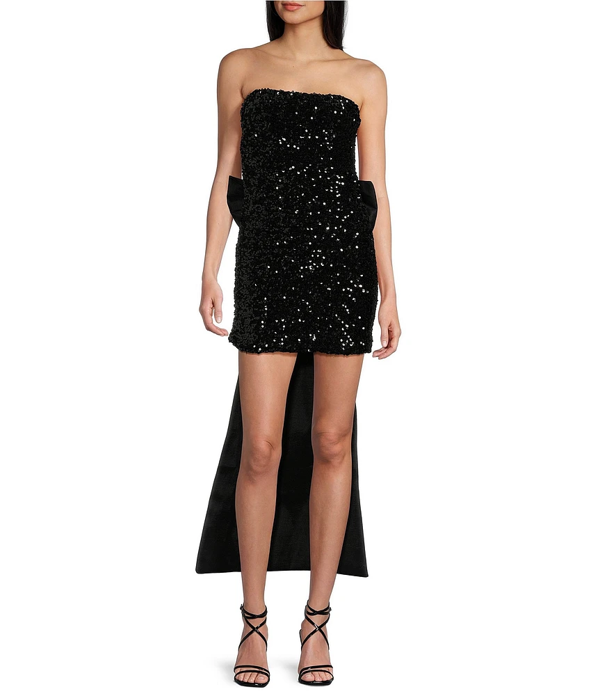 Allison & Kelly Strapless Sequin Back Bow Dress