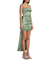 Allison & Kelly Strapless Taffeta Bow Back With Detachable Train Mini Dress