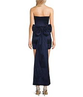 Allison & Kelly Strapless Taffeta Bow Back With Detachable Train Mini Dress