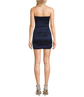 Allison & Kelly Strapless Taffeta Bow Back With Detachable Train Mini Dress