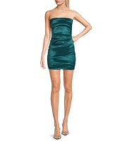 Allison & Kelly Strapless Taffeta Bow Back With Detachable Train Mini Dress