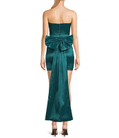 Allison & Kelly Strapless Taffeta Bow Back With Detachable Train Mini Dress