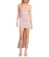 Allison & Kelly Strapless Taffeta Bow Back With Detachable Train Mini Dress