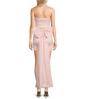 Allison & Kelly Strapless Taffeta Bow Back With Detachable Train Mini Dress