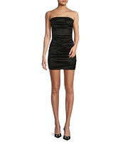 Allison & Kelly Strapless Taffeta Bow Back With Detachable Train Mini Dress