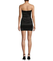 Allison & Kelly Strapless Taffeta Bow Back With Detachable Train Mini Dress