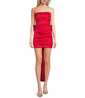 Allison & Kelly Strapless Taffeta Bow Back With Detachable Train Mini Dress