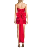 Allison & Kelly Strapless Taffeta Bow Back With Detachable Train Mini Dress