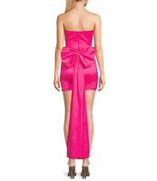 Allison & Kelly Strapless Taffeta Bow Back With Detachable Train Mini Dress