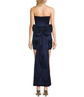 Allison & Kelly Strapless Taffeta Bow Back With Detachable Train Mini Dress