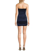 Allison & Kelly Strapless Taffeta Bow Back With Detachable Train Mini Dress