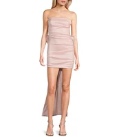 Allison & Kelly Strapless Taffeta Bow Back With Detachable Train Mini Dress