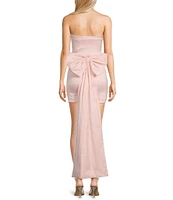 Allison & Kelly Strapless Taffeta Bow Back With Detachable Train Mini Dress