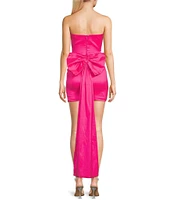 Allison & Kelly Strapless Taffeta Bow Back With Detachable Train Mini Dress
