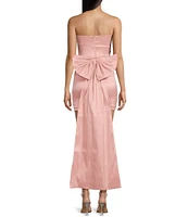 Allison & Kelly Strapless Taffeta Bow Back With Detachable Train Mini Dress