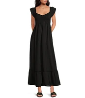 Allison & Kelly Textured Woven V-Neck Flutter Sleeve Smocked Dress