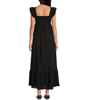 Allison & Kelly Textured Woven V-Neck Flutter Sleeve Smocked Dress