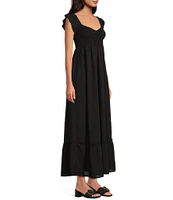 Allison & Kelly Textured Woven V-Neck Flutter Sleeve Smocked Dress