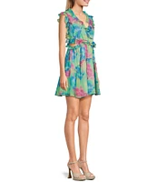 Allison & Kelly V-Neck Sleeveless Printed Ruffle Dress