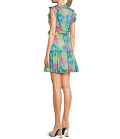 Allison & Kelly V-Neck Sleeveless Printed Ruffle Dress