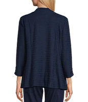 Allison Daley 3/4 Ruched Sleeve Open Front Pointelle Knit Cardigan