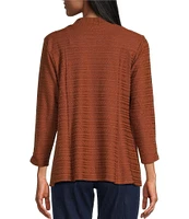 Allison Daley 3/4 Ruched Sleeve Open Front Pointelle Knit Cardigan