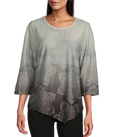 Allison Daley 3/4 Sleeve Crew Neck Asymmetric Hem Knit Top