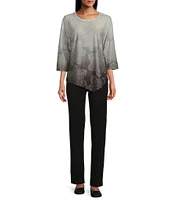 Allison Daley 3/4 Sleeve Crew Neck Asymmetric Hem Knit Top