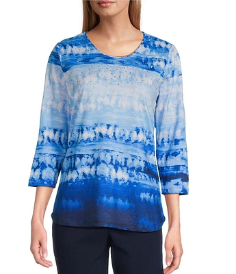 Allison Daley 3/4 Sleeve Crew Neck Knit Top