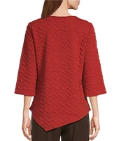 Allison Daley 3/4 Sleeve Keyhole Neck Asymmetric Hem Jacquard Chevron Knit Top