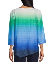 Allison Daley Ombre 3/4 Sleeve Keyhole Neck Asymmetric Hem Knit Top