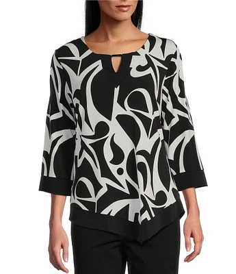 Allison Daley 3/4 Sleeve Keyhole Neck Asymmetric Hem Knit Top