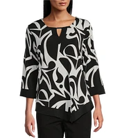 Allison Daley 3/4 Sleeve Keyhole Neck Asymmetric Hem Knit Top