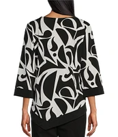 Allison Daley 3/4 Sleeve Keyhole Neck Asymmetric Hem Knit Top