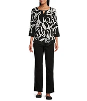 Allison Daley 3/4 Sleeve Keyhole Neck Asymmetric Hem Knit Top