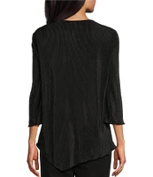 Allison Daley 3/4 Sleeve Keyhole Neck Asymmetric Hem Pleated Knit Top