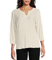 Allison Daley 3/4 Sleeve Keyhole Neck Pearl Chain Pleated Knit Top